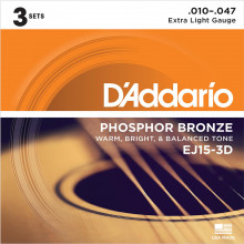 DAddario EJ15-3D Phosphor Bronze 10-47 Extra Light (3-pack)