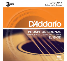 DAddario EJ15-3D Phosphor Bronze 10-47 Extra Light (3-pack)