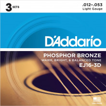 DAddario EJ16-3D Phosphor Bronze 12-53 Light (3-pack)