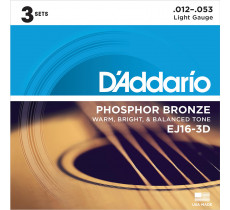 DAddario EJ16-3D Phosphor Bronze 12-53 Light (3-pack)
