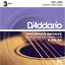 DAddario EJ26-3D Phosphor Bronze 11-52 Custom Light (3-pack)