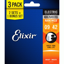 Elixir 16540 NANOWEB 9-42 Super Light Bonus pack (3 комплекта)