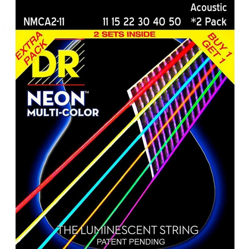 DR Strings Hi-Def NEON Multi-Color Medium Light (011-050) 2 Pack