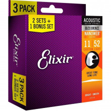 Elixir 16538 NANOWEB 80/20 Bronze 11-52 Custom Light Bonus pack (3 pack)