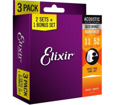 Elixir 16538 NANOWEB 80/20 Bronze 11-52 Custom Light Bonus pack (3 pack)