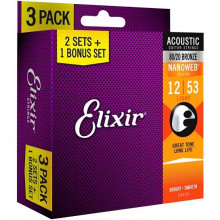 Elixir 16539 NANOWEB 80/20 Bronze 12-53 Light Bonus pack (3 pack)