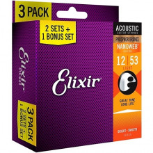 Elixir 16545 NANOWEB Phosphor Bronze 12-53 Light Bonus pack (3 pack)