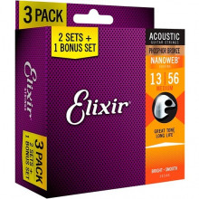 Elixir 16546 NANOWEB Phosphor Bronze 13-56 Medium Bonus pack (3 pack)